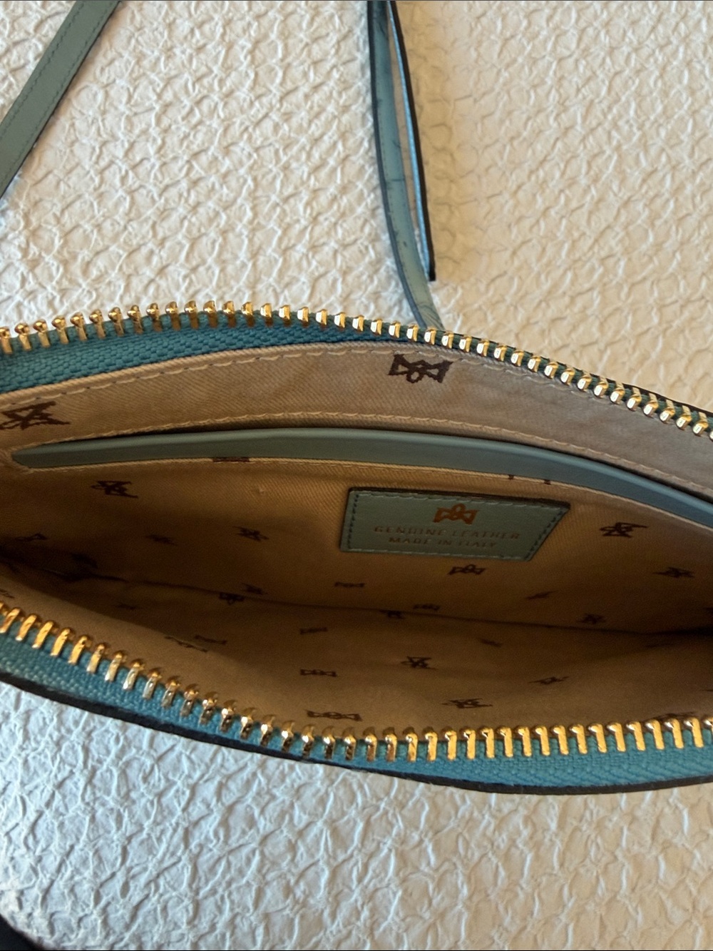 Cuoieria Fiorentina Blue Leather Floral Embossed Crossbody. Made in Italy - Picture 9 of 13